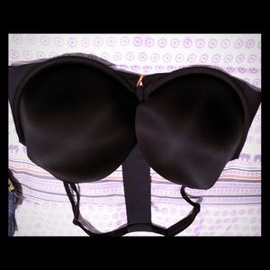 Deep plunge front close racer back bra